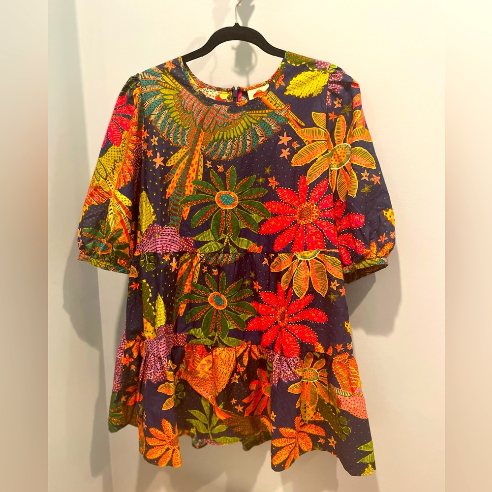 NEW NEVER WORN WITH TAGS: Farm Rio Navy Cool Macaw organic cotton mini in XL